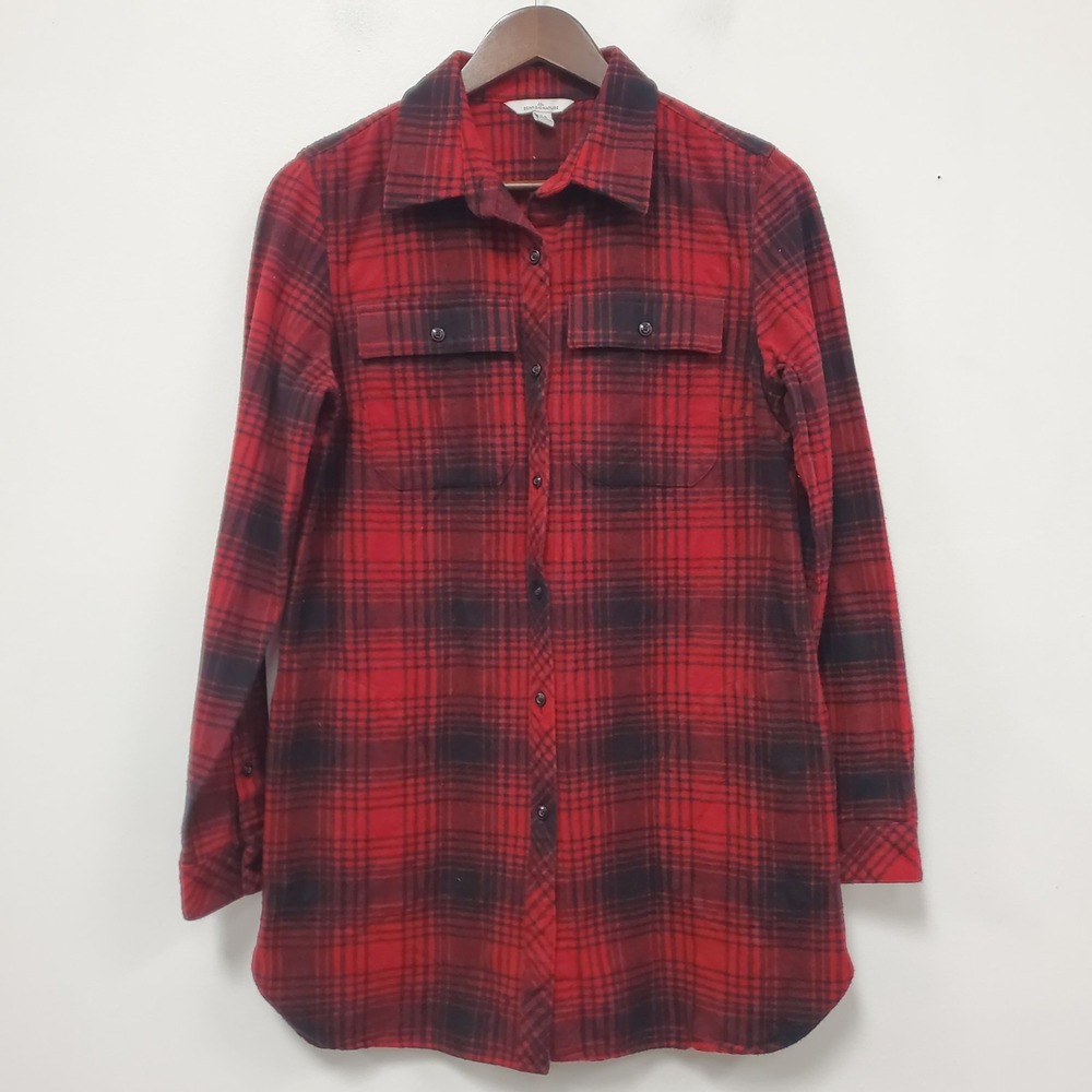 Ll Bean Signature Womens Button Up Flannel Chamois Top Size S Red Buffalo Plaid